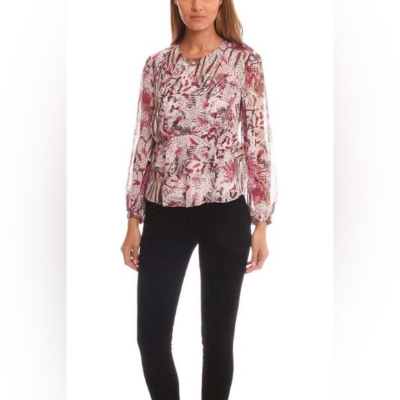IRO Paris Silk Adya Ruffle flowy boho floral print LS blouse top Red White XS - Picture 1 of 4